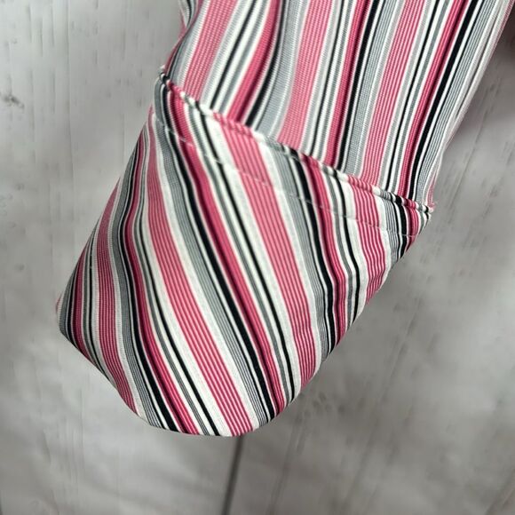 Express Pink Black White Striped Button Down Shirt Stretch Career Y2K Preppy - Picture 8 of 13